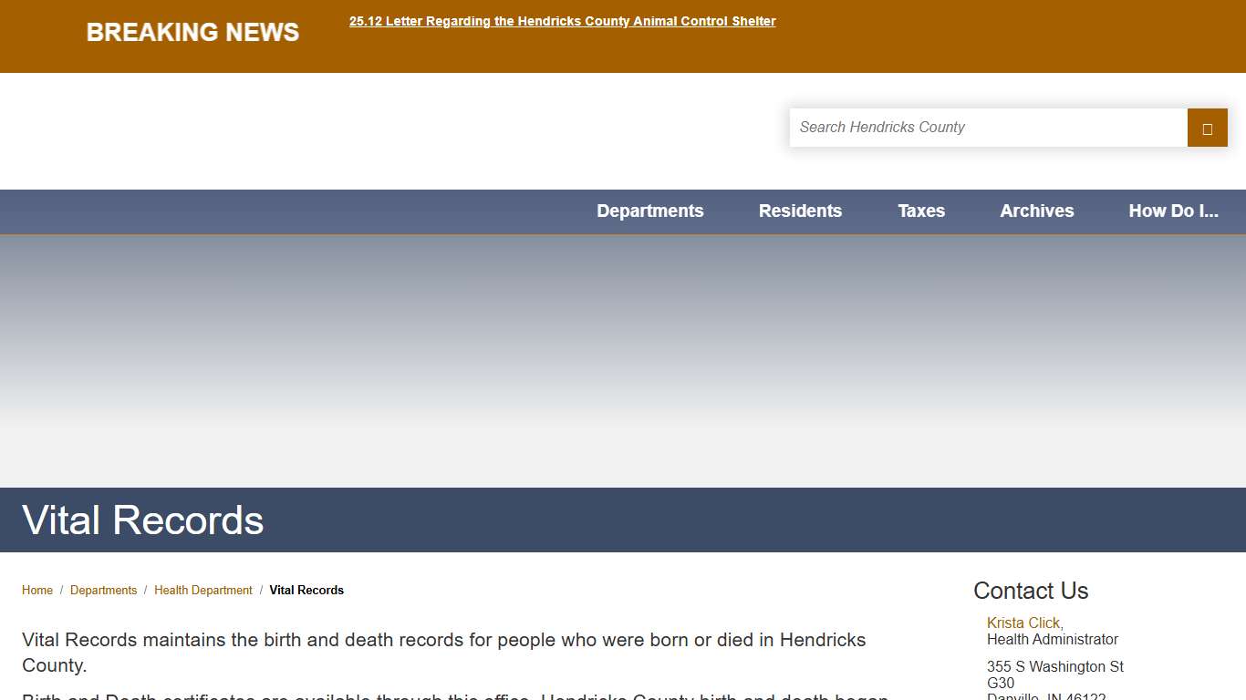 Vital Records / Hendricks County, Indiana